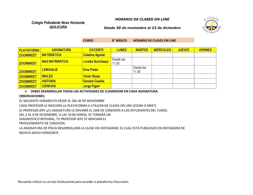 Clases online: Aquí están los horarios para 7° y 8° Básico, 1° y 2° Medio