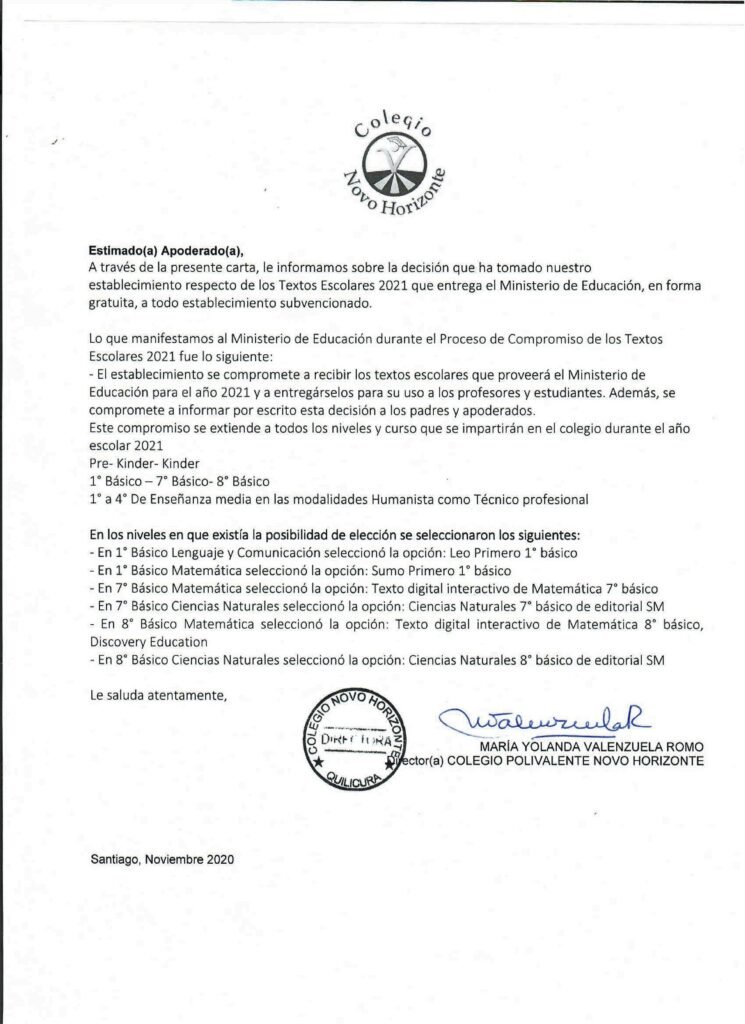 Comunicado sobre la entrega de Textos Escolares 2021 del Mineduc