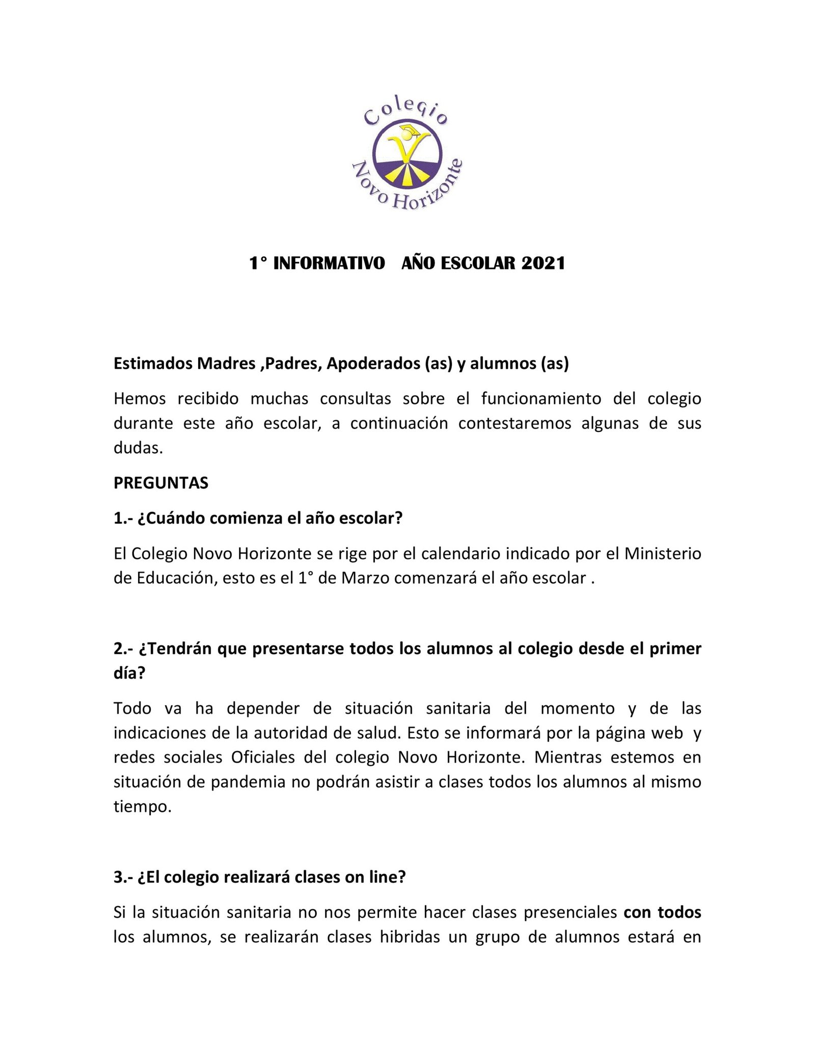 Todo lo que tienes que saber sobre el inicio del Año Escolar 2021