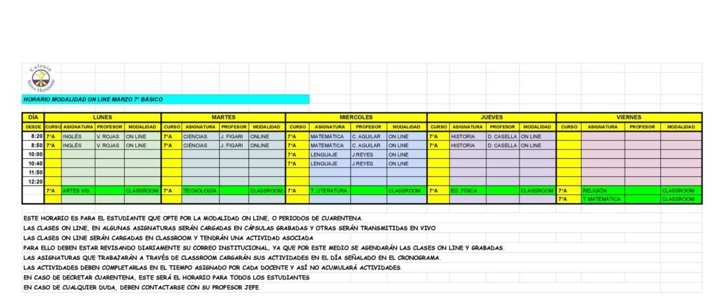 Clases online: Horarios para cursos desde 7° Básico a 4° Medio