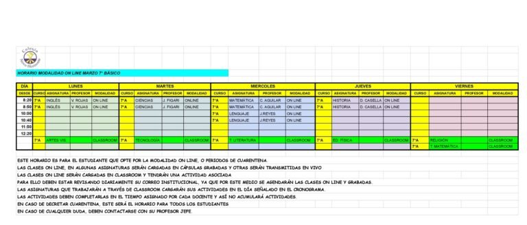 Clases online: Horarios para cursos desde 7° Básico a 4° Medio