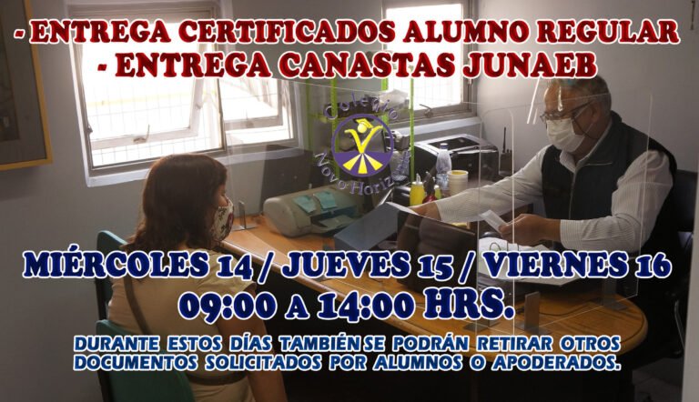 Entre el 14 y el 16 de abril se entregarán Certificados y Canastas Junaeb