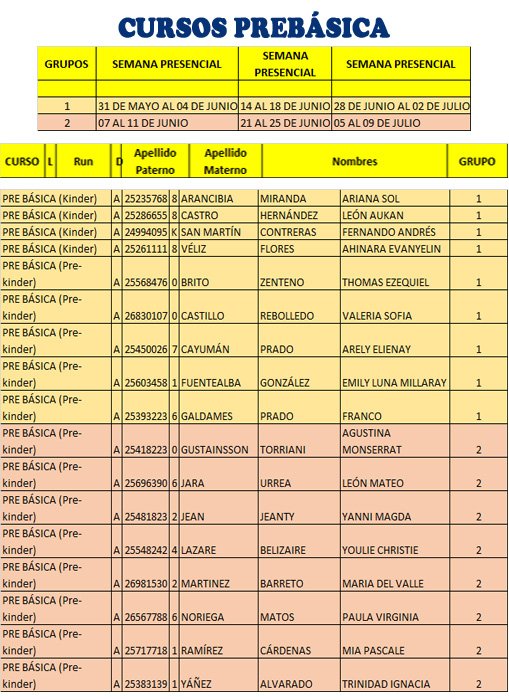 Novo Horizonte retorna a clases presenciales: Listas de Cursos y Turnos