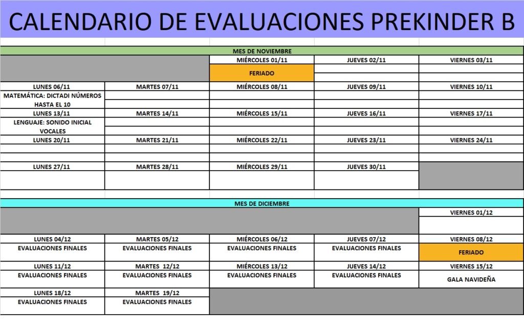 Calendario de evaluaciones para período final del Año Escolar 2023