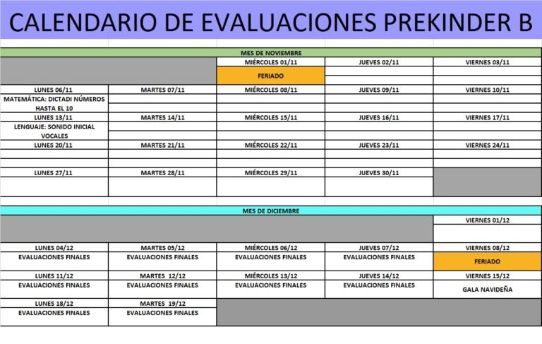 Calendario de evaluaciones para período final del Año Escolar 2023