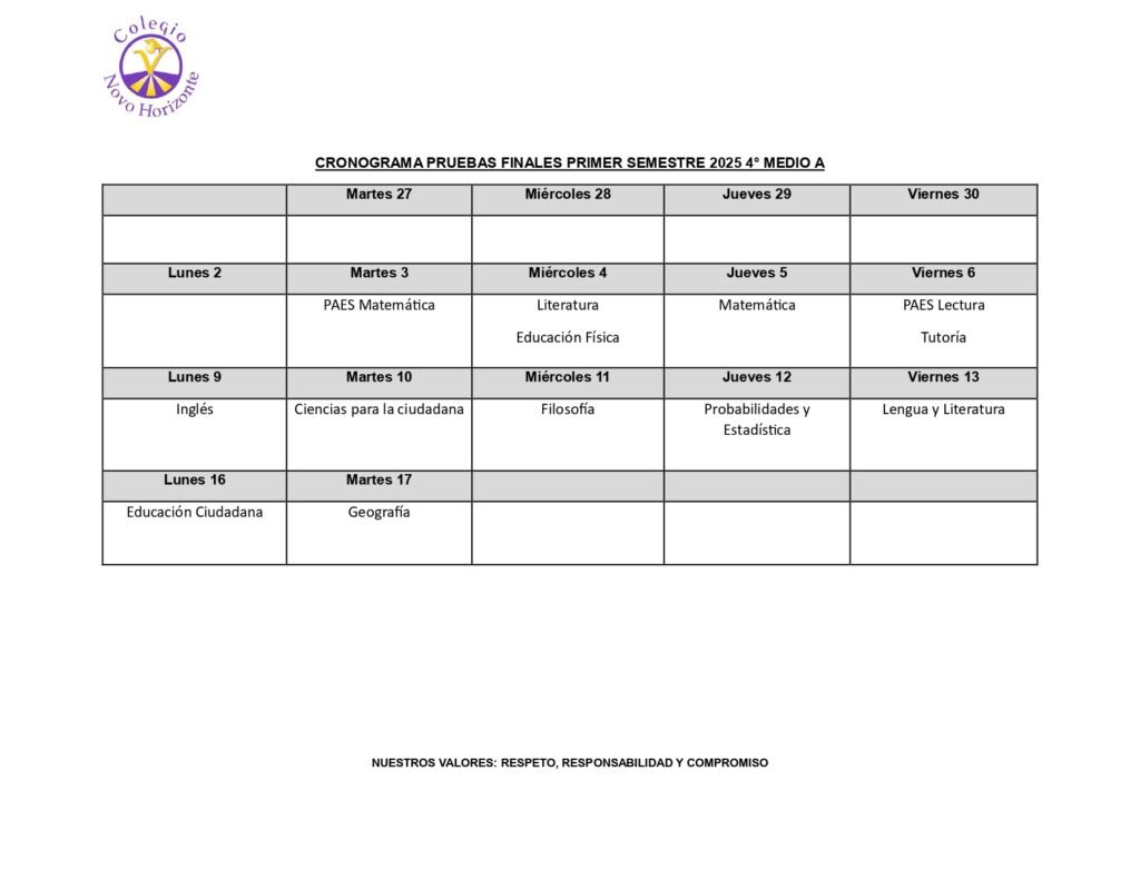 Calendario de evaluaciones finales 1er Semestre (cursos HC)